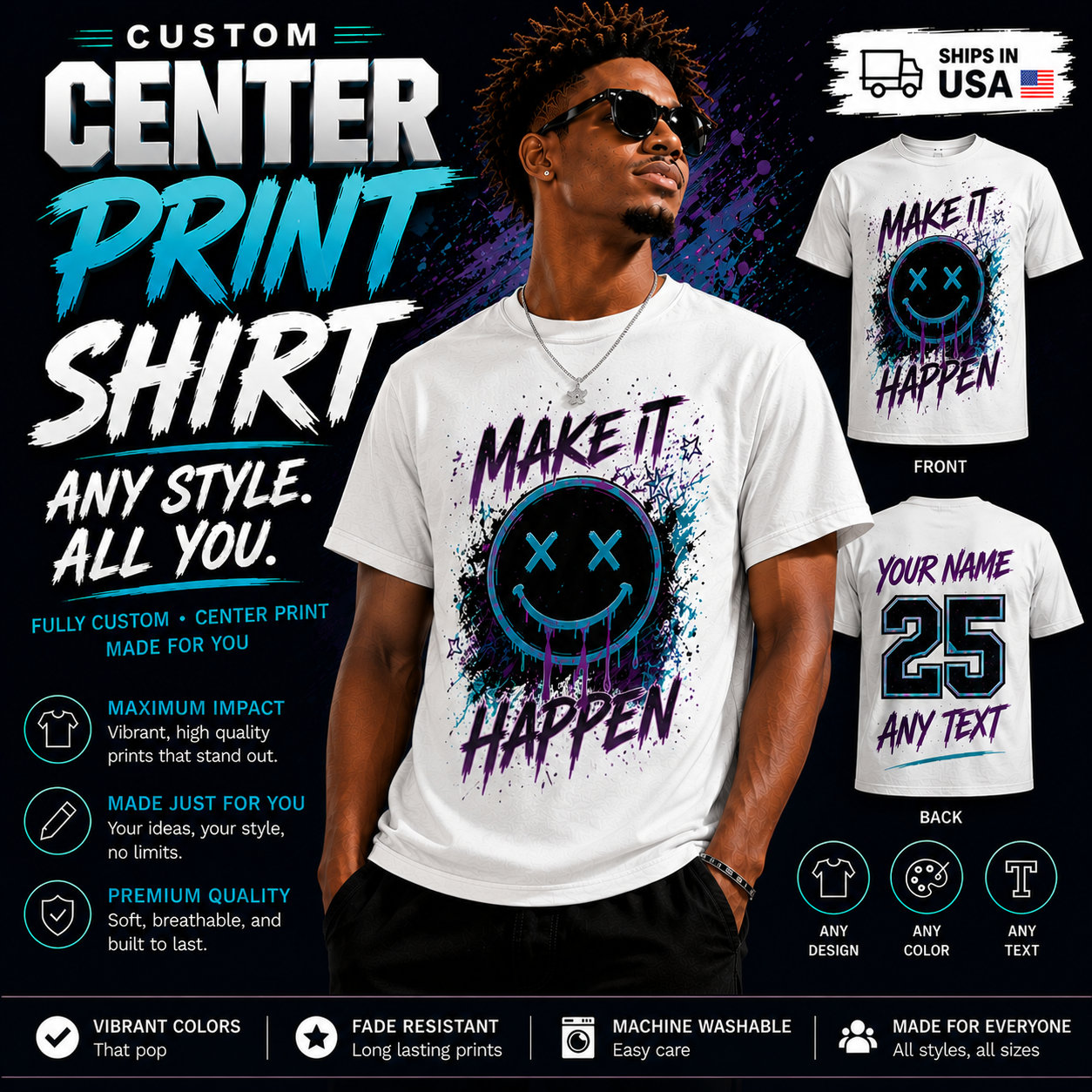 Custom Center Print Shirt (Polyester)
