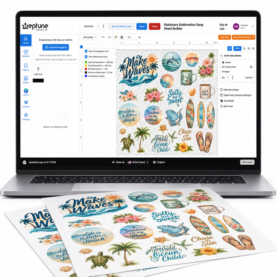 Stationary Sublimation Gang Sheet Builder