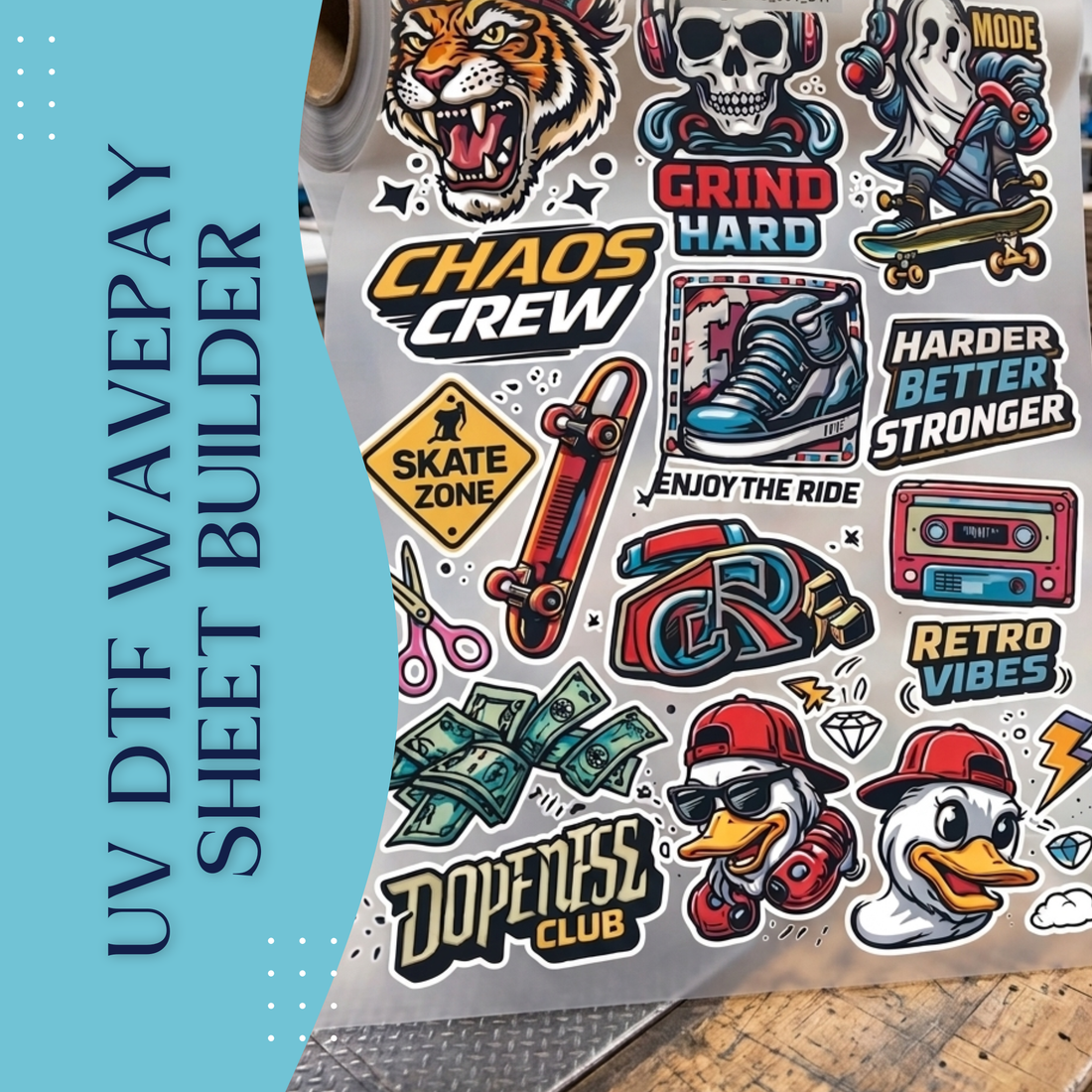 Stationary UV DTF Gang Sheet Builder | Custom 3D Decals &amp; Branding