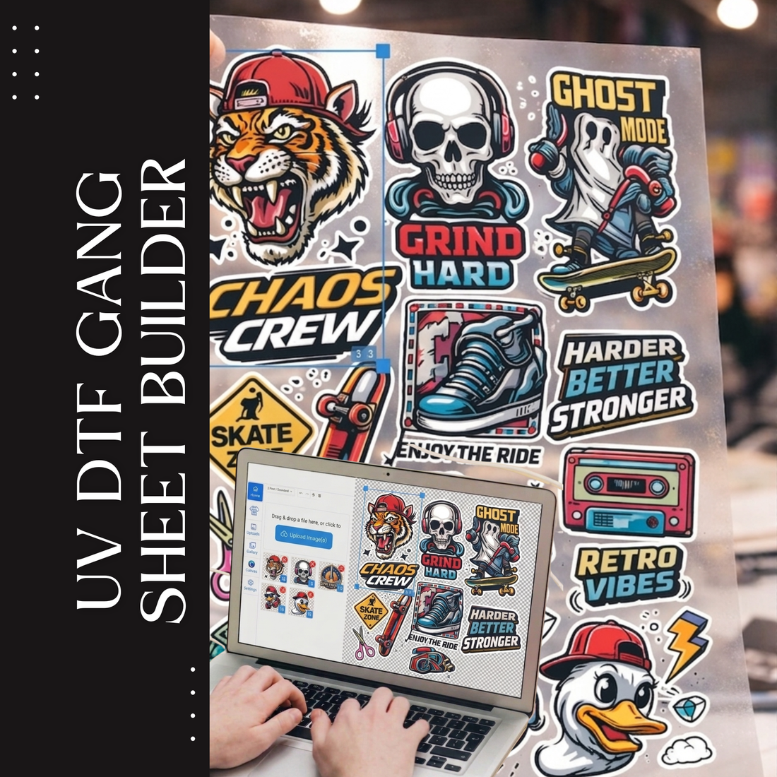 Rolling UV DTF Gang Sheet Builder | Custom 3D Stickers &amp; Decals